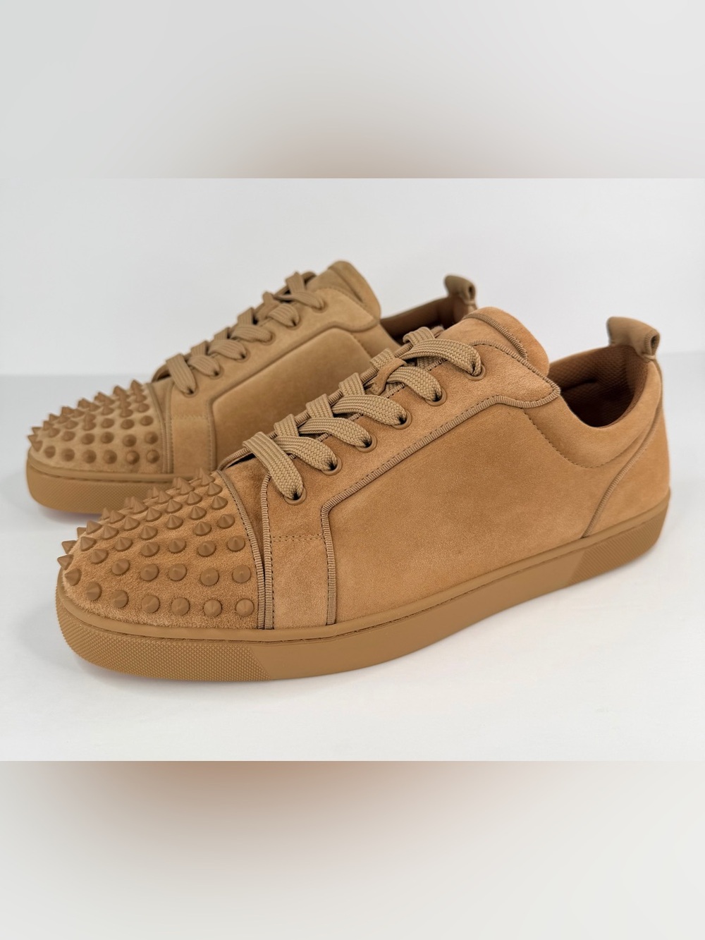 Christian Louboutin Louis Junior Spike Orlato Suede Beige Sneakers EU 45 - US 12